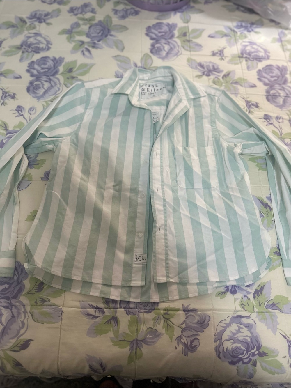 Frank & Eileen Mint and White Striped Button-Down Shirt - new without tags